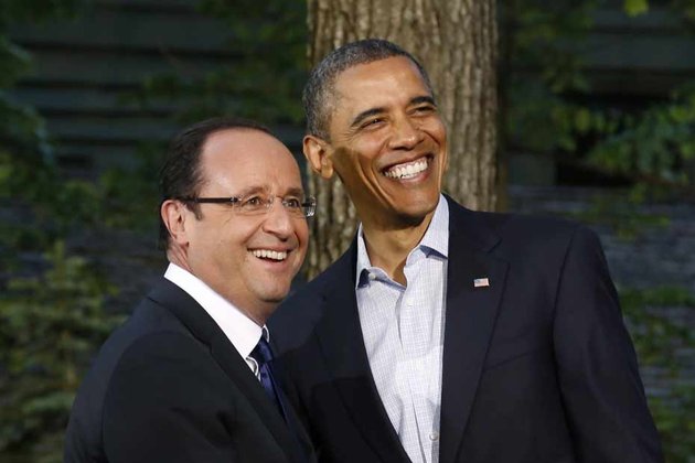 Obama et Hollande dans l'allégresse. crédit photo: menly.fr